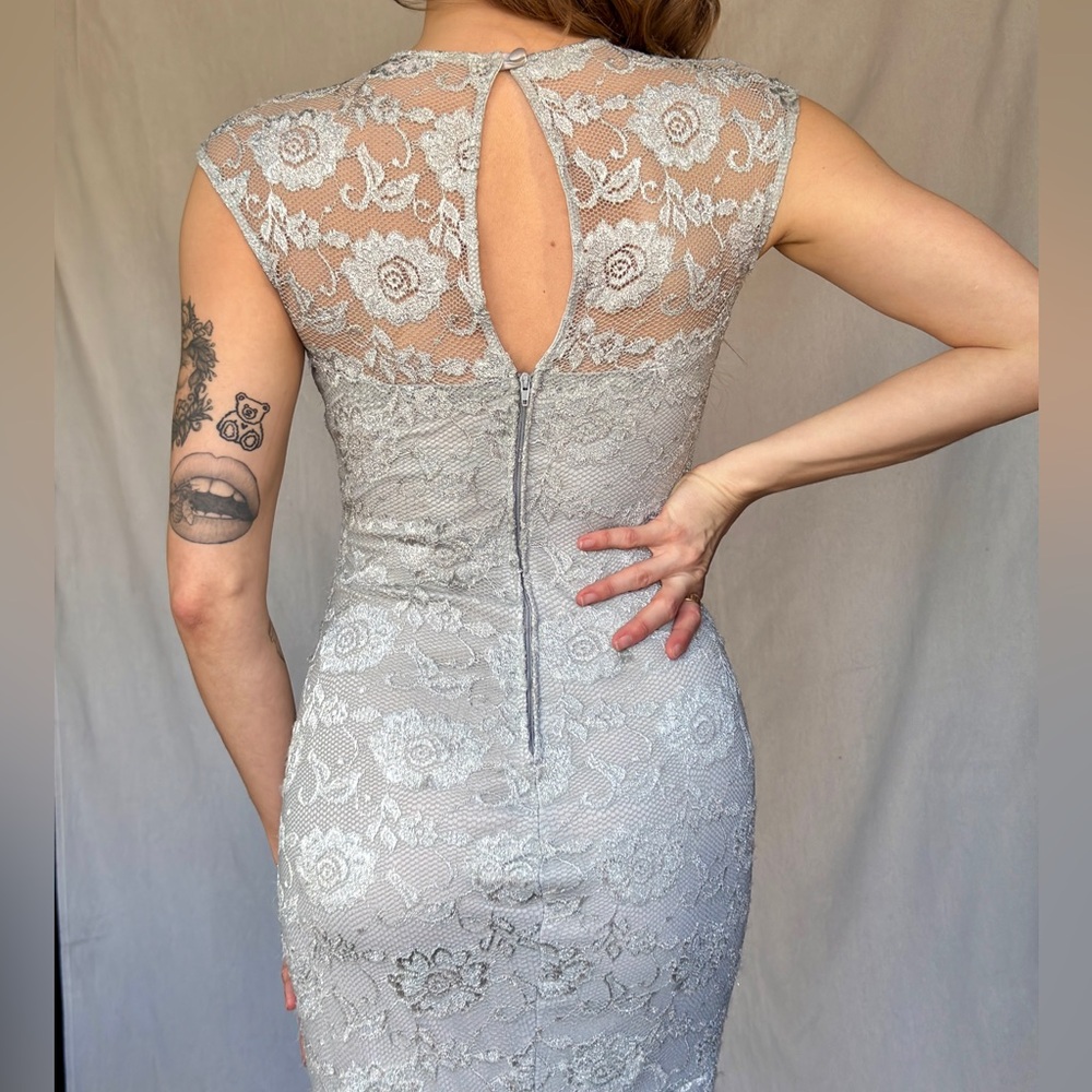 Vintage Y2K Silver Mermaid Bodycon Keyhole Dress - Picture 4 of 9